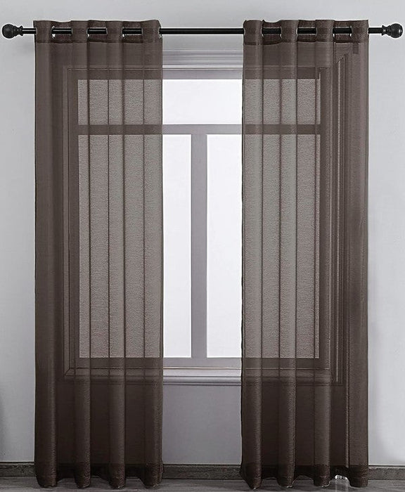 Brown Sheer Window Grommet Curtain Set