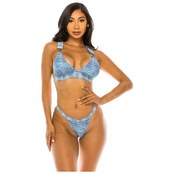 TWO PIECE BIG BUCKLE DENIM SWIMWEAR