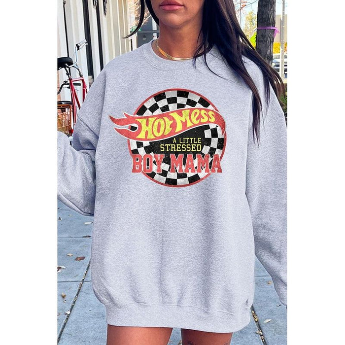 Hot Mess Boy Mama Graphic Fleece Sweatshirts