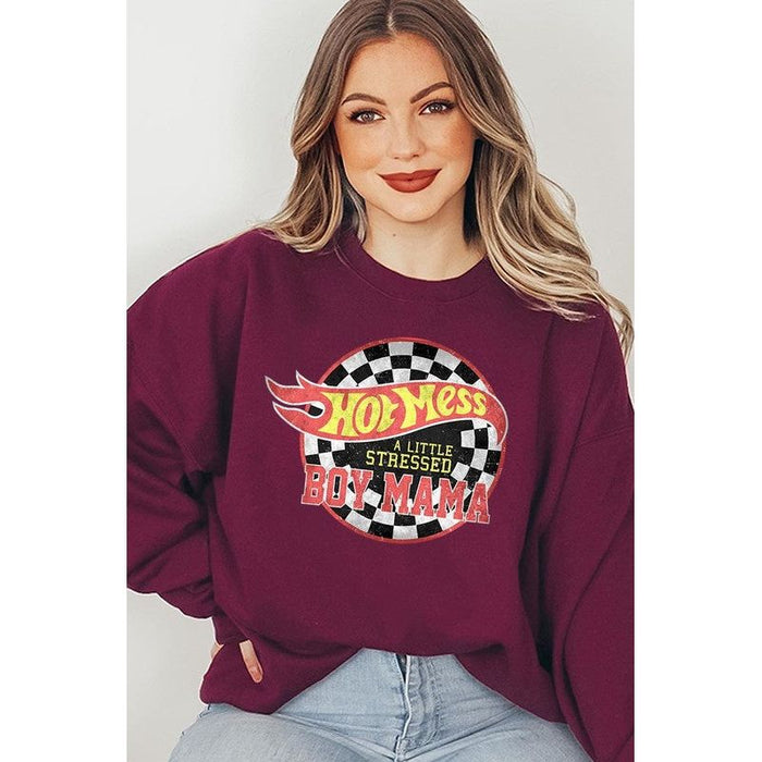 Hot Mess Boy Mama Graphic Fleece Sweatshirts