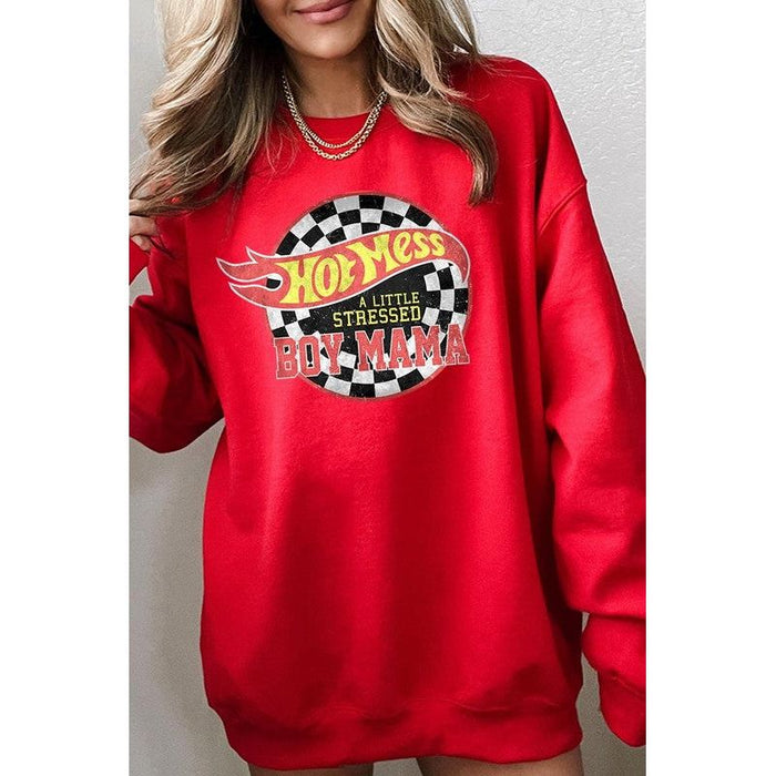 Hot Mess Boy Mama Graphic Fleece Sweatshirts