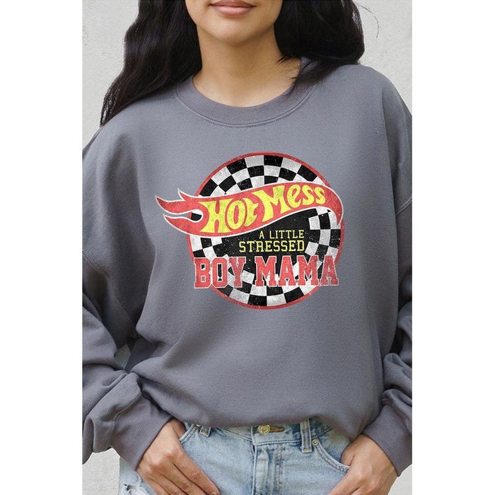 Hot Mess Boy Mama Graphic Fleece Sweatshirts