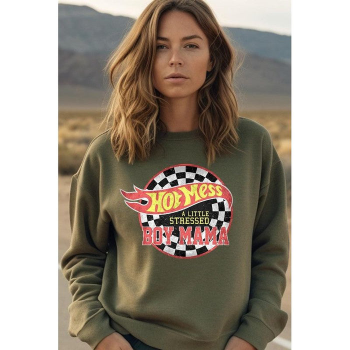 Hot Mess Boy Mama Graphic Fleece Sweatshirts