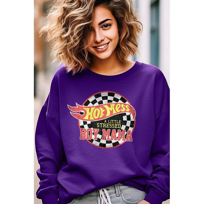 Hot Mess Boy Mama Graphic Fleece Sweatshirts