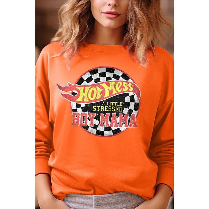 Hot Mess Boy Mama Graphic Fleece Sweatshirts