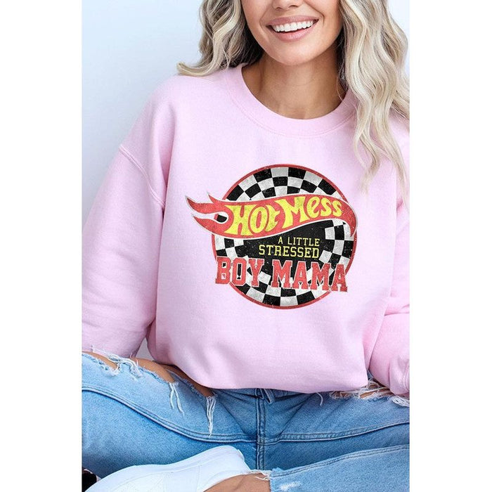 Hot Mess Boy Mama Graphic Fleece Sweatshirts