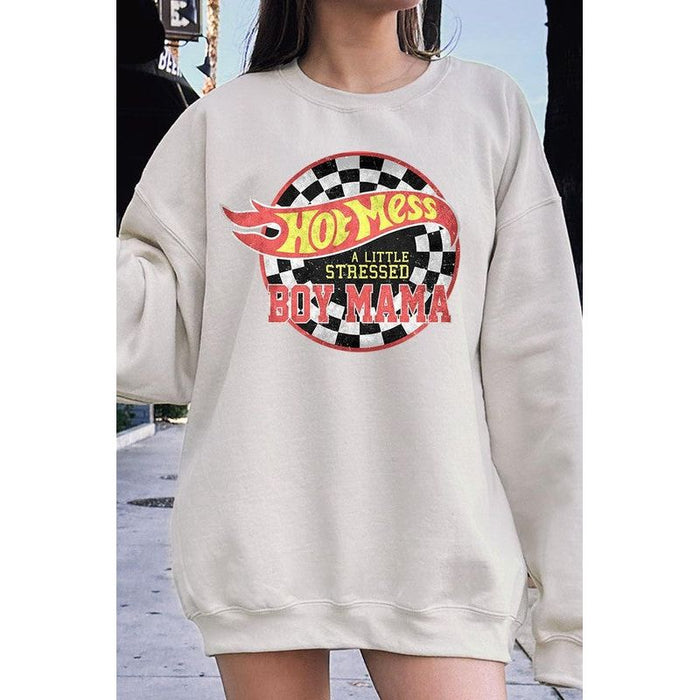 Hot Mess Boy Mama Graphic Fleece Sweatshirts