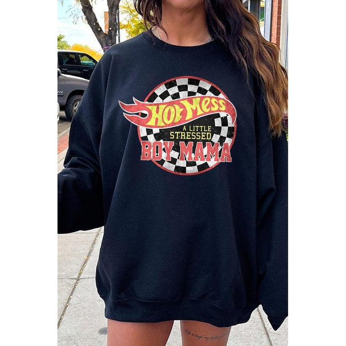 Hot Mess Boy Mama Graphic Fleece Sweatshirts