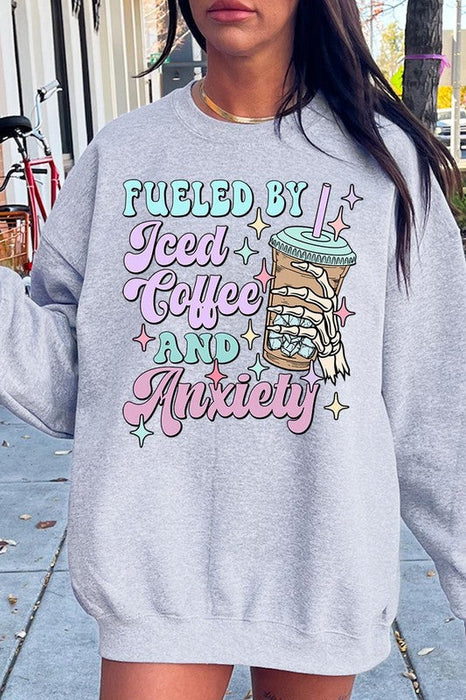 Iced Coffee Skeleton Graphic Fleece Sweatshirts