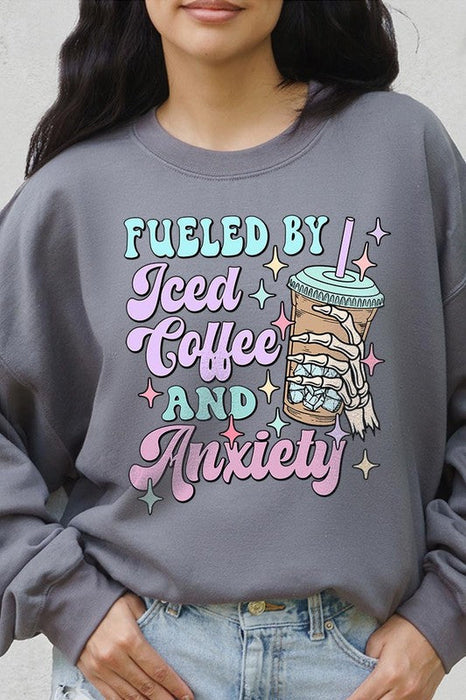 Iced Coffee Skeleton Graphic Fleece Sweatshirts