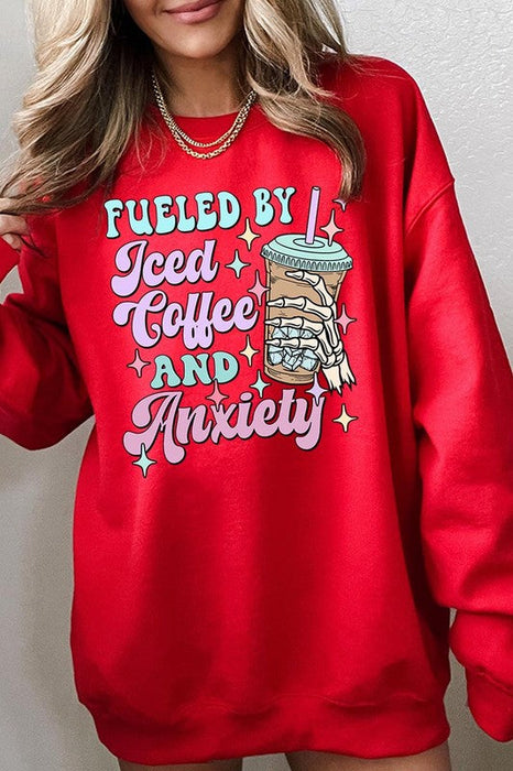 Iced Coffee Skeleton Graphic Fleece Sweatshirts