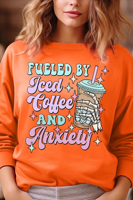 Iced Coffee Skeleton Graphic Fleece Sweatshirts