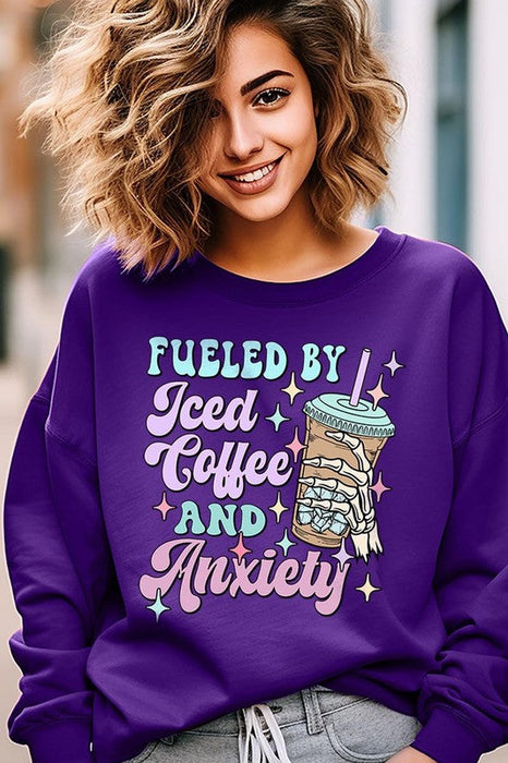 Iced Coffee Skeleton Graphic Fleece Sweatshirts