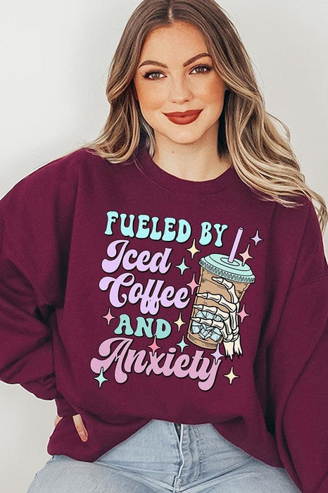 Iced Coffee Skeleton Graphic Fleece Sweatshirts