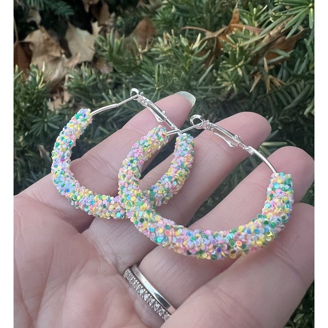 Spring Glitter Hoop Earrings Easter