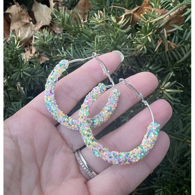 Spring Glitter Hoop Earrings Easter