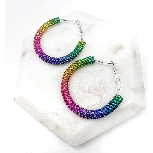 Rainbow Glitter Hoop Earrings St Patricks Day