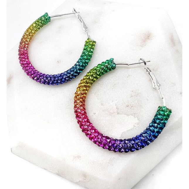 Rainbow Glitter Hoop Earrings St Patricks Day