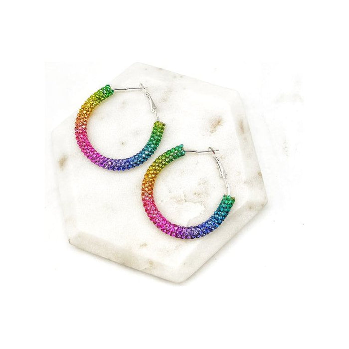 Rainbow Glitter Hoop Earrings St Patricks Day