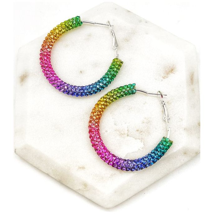 Rainbow Glitter Hoop Earrings St Patricks Day