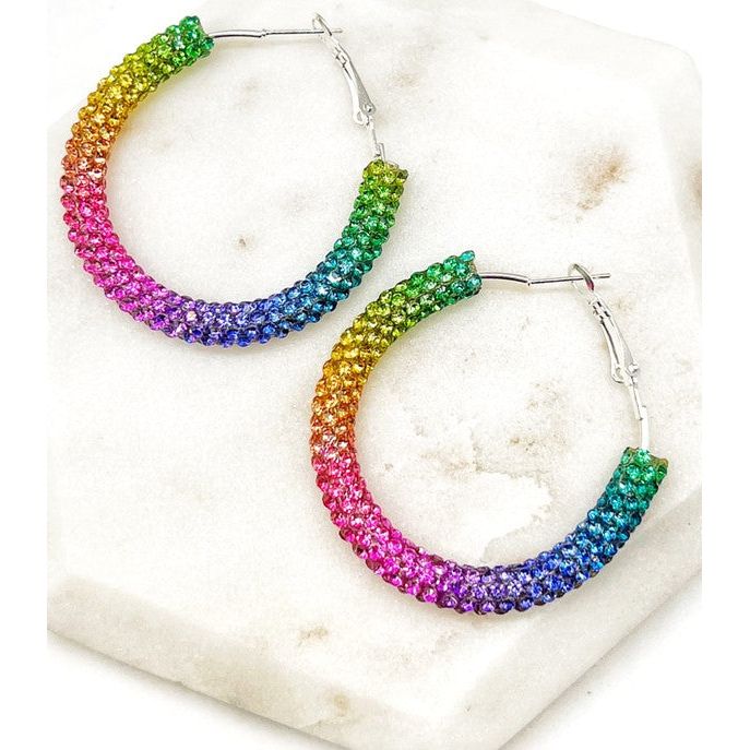 Rainbow Glitter Hoop Earrings St Patricks Day