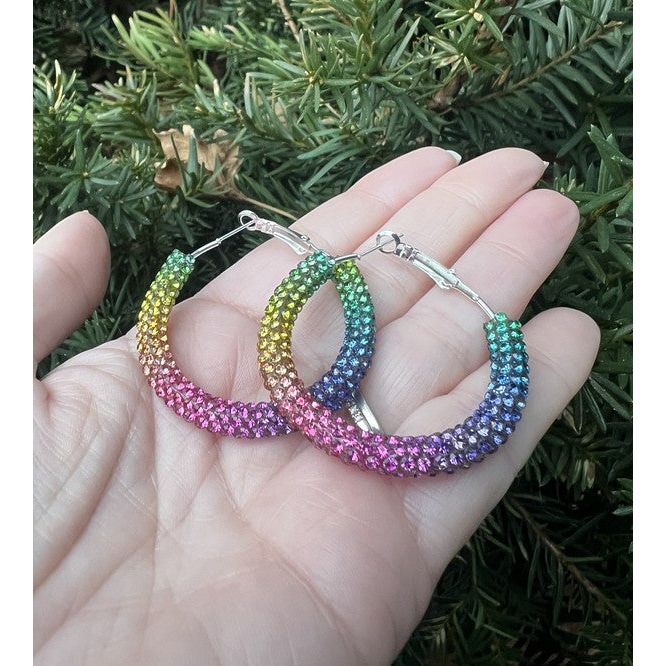 Rainbow Glitter Hoop Earrings St Patricks Day