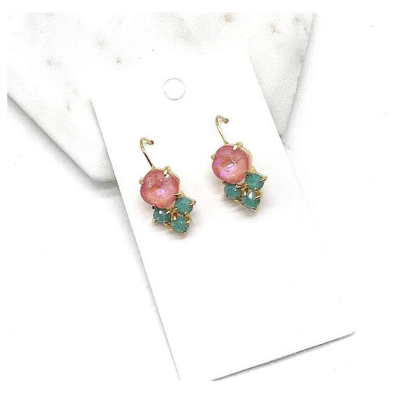 Pink Green Crystal Gem Earrings