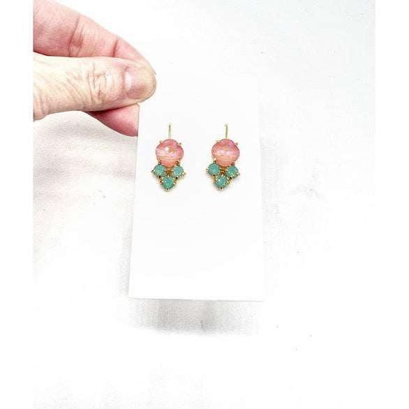 Pink Green Crystal Gem Earrings