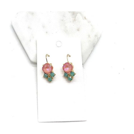 Pink Green Crystal Gem Earrings