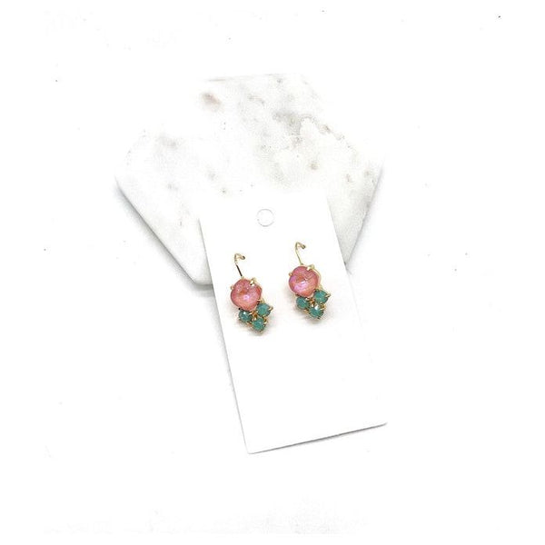 Pink Green Crystal Gem Earrings