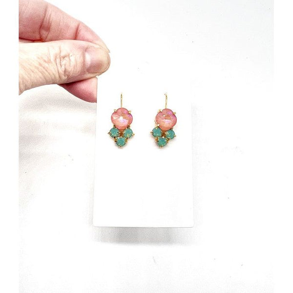 Pink Green Crystal Gem Earrings