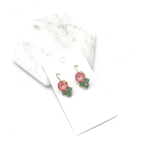 Pink Green Crystal Gem Earrings