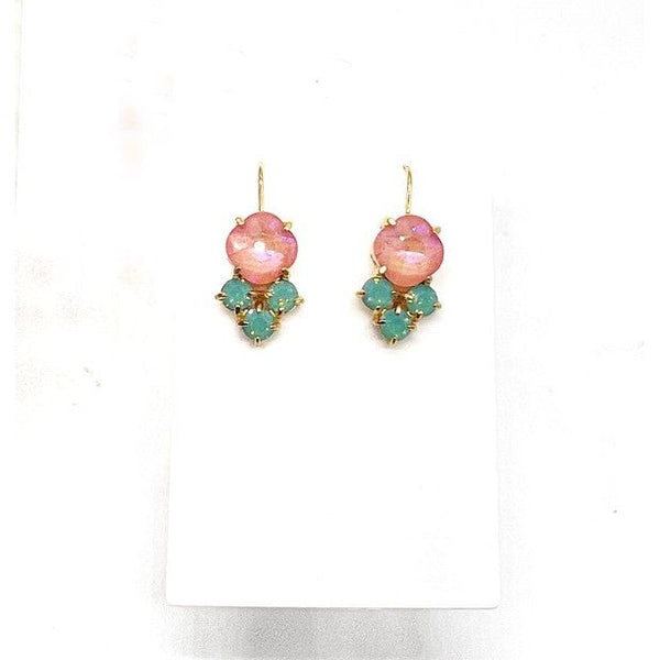 Pink Green Crystal Gem Earrings