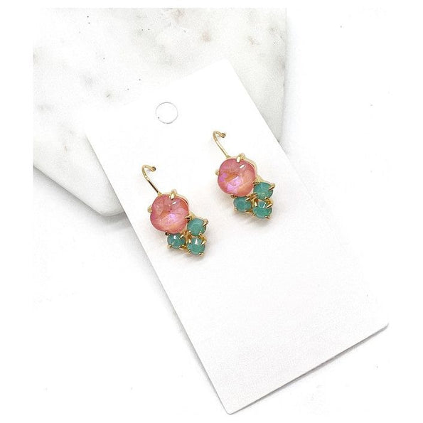 Pink Green Crystal Gem Earrings