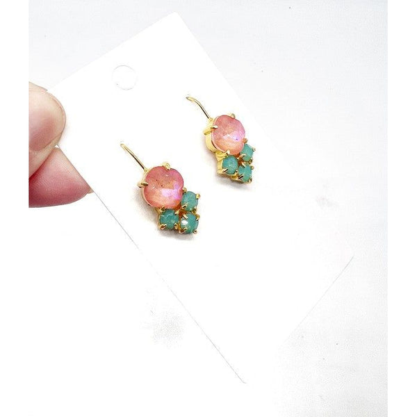 Pink Green Crystal Gem Earrings