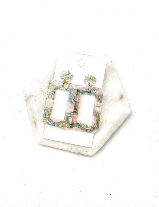 Pink Green Swirl Rectangle Acrylic Earrings Spring