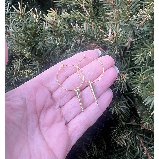 Gold Spike Hoop Metal Earrings