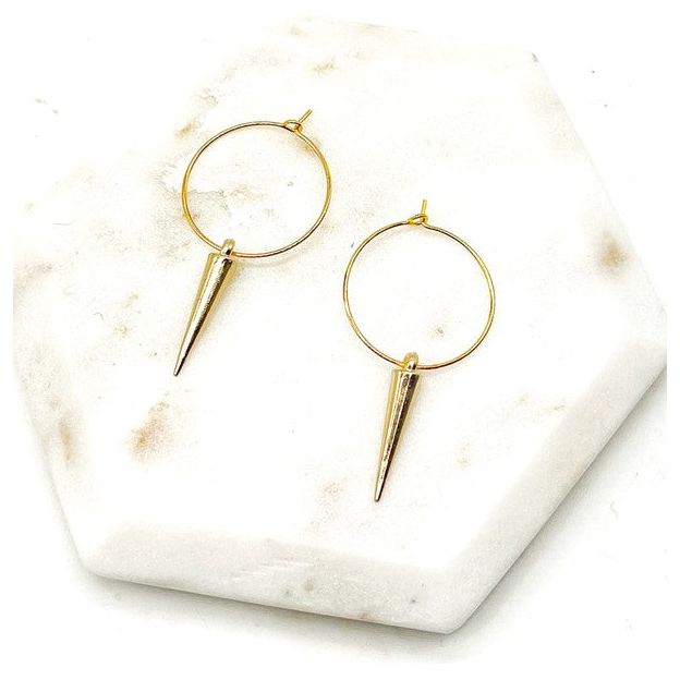 Gold Spike Hoop Metal Earrings