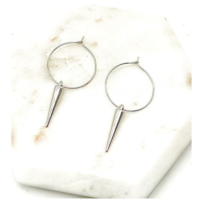 Silver Spike Hoop Metal Earrings