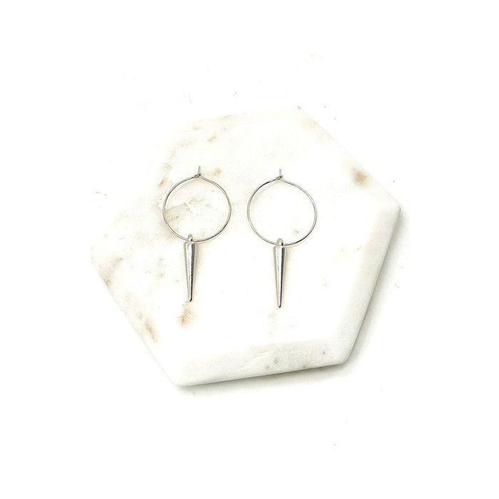 Silver Spike Hoop Metal Earrings