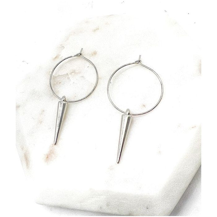 Silver Spike Hoop Metal Earrings