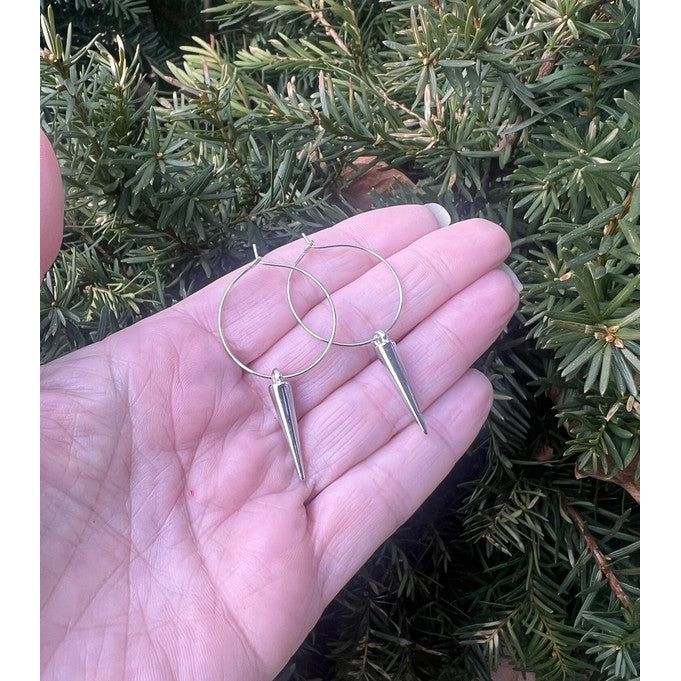 Silver Spike Hoop Metal Earrings