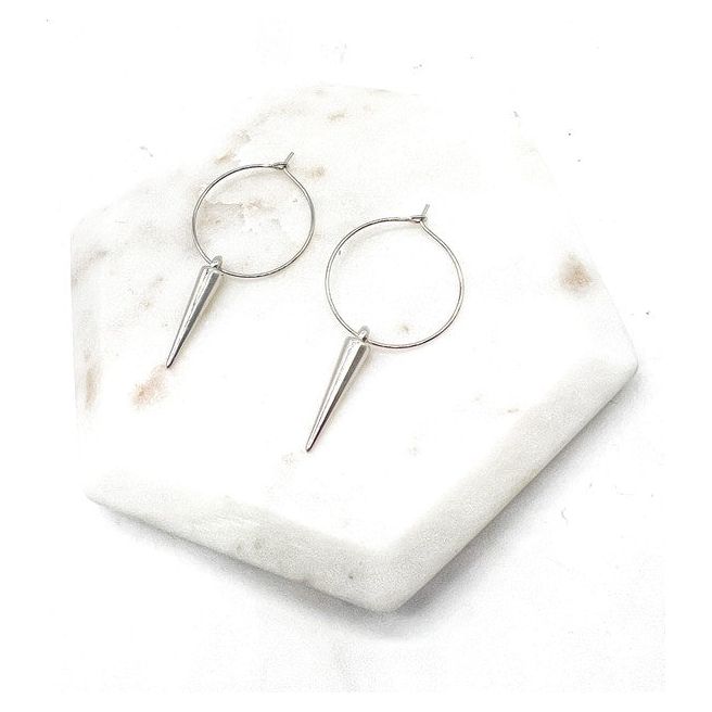 Silver Spike Hoop Metal Earrings