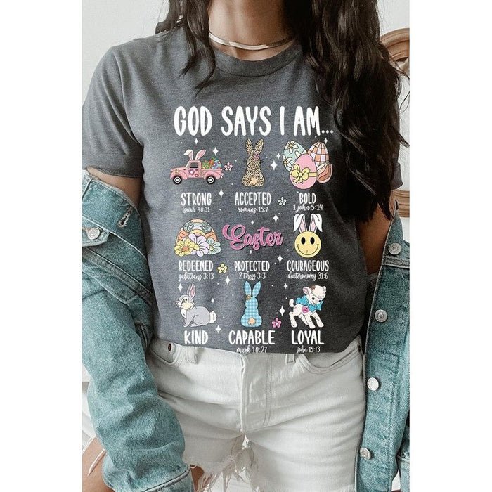 God Says I am Christian Easter Graphic T Shirts