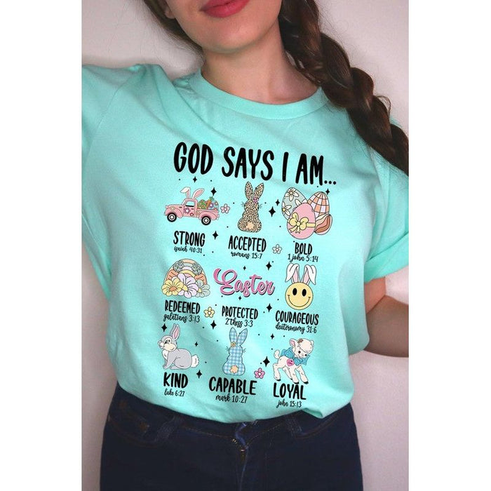 God Says I am Christian Easter Graphic T Shirts