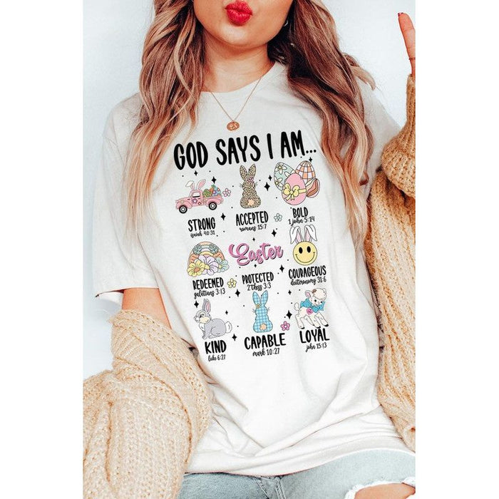 God Says I am Christian Easter Graphic T Shirts