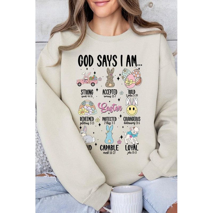 God Says I am Christian Graphic Fleece Sweatshirts