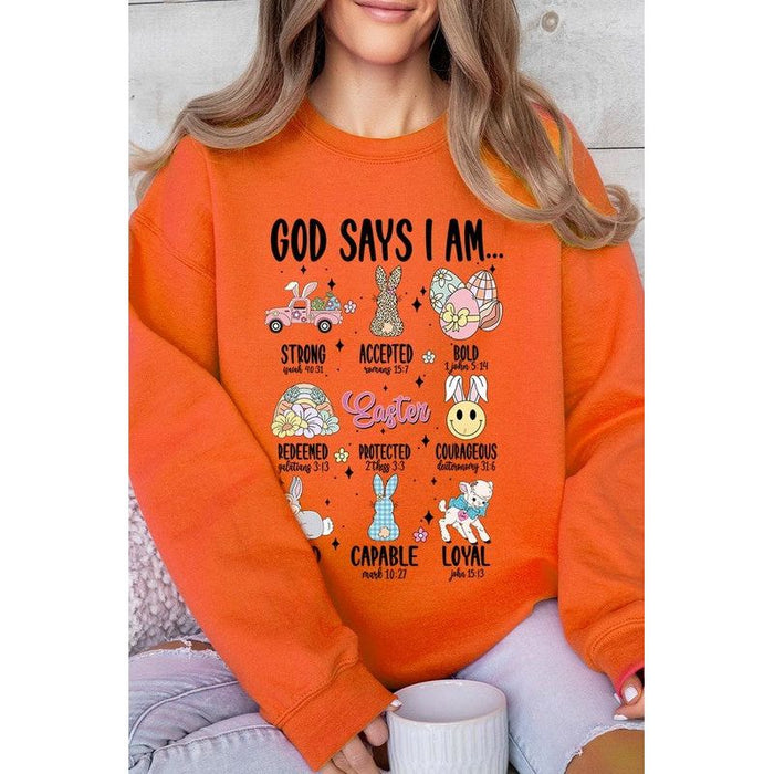 God Says I am Christian Graphic Fleece Sweatshirts