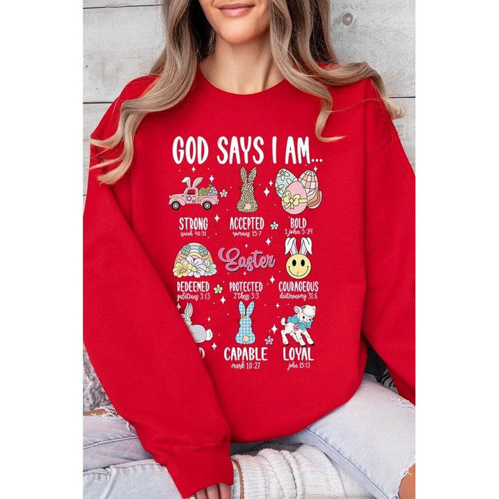 God Says I am Christian Graphic Fleece Sweatshirts