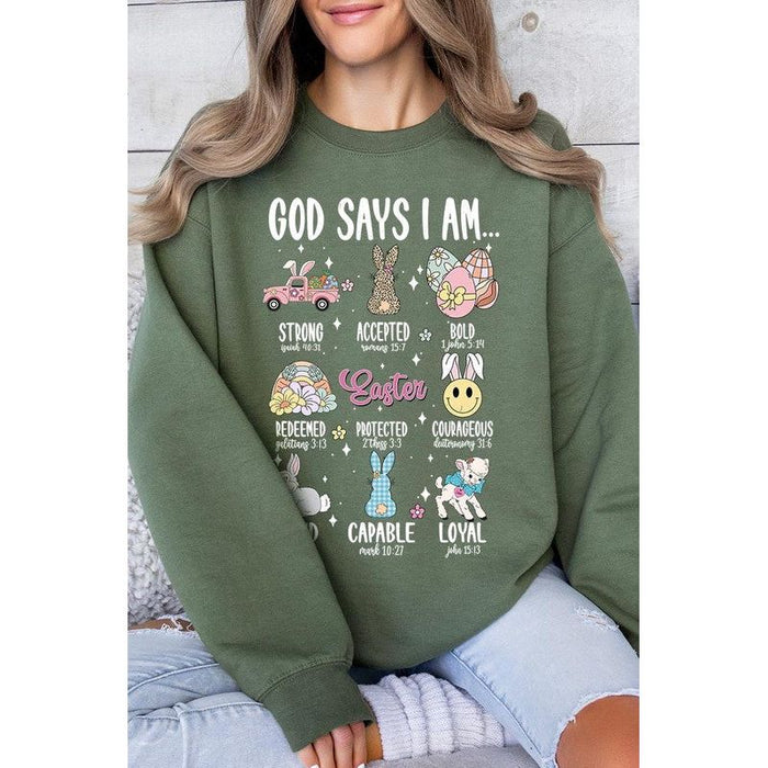 God Says I am Christian Graphic Fleece Sweatshirts